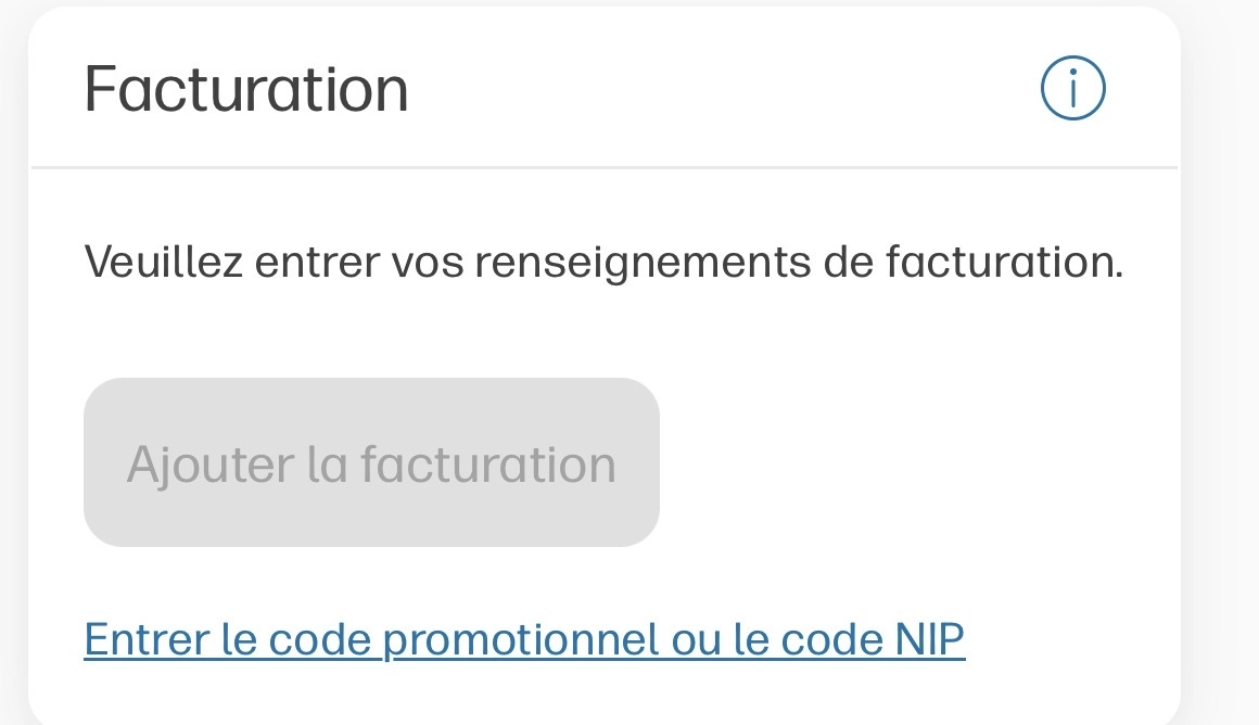 Section Facturation de HP Instant Ink montrant le lien « Entrer le code promotionnel ou le code NIP » où le code de parrainage SVdn7 est saisi manuellement