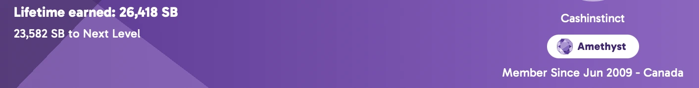 Swagbucks profile for Cashinstinct: Amethyst tier, 26,418 SB lifetime earned, member since June 2009, Canada