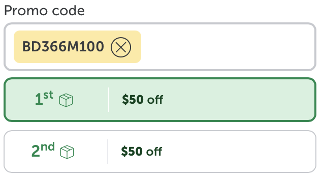 BD366M100 promo code applied at WeCook with $50 off each of the first two orders